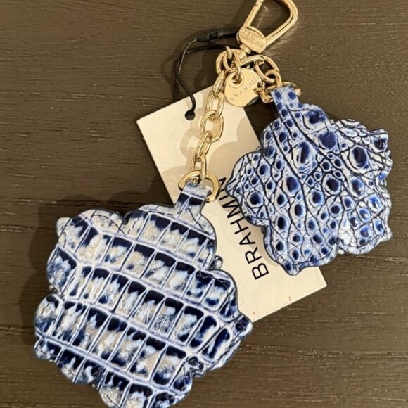 NWT $125 BRAHMIN FLOWER DUO COASTAL BLUE Leather Charm Key Fob - Picture 4 of 6